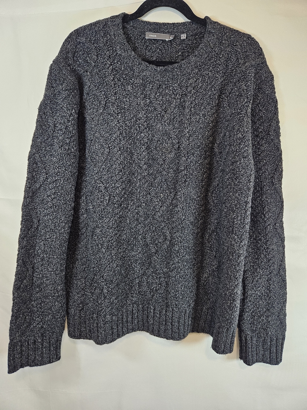 Vince Men's Charcoal Cable-Knit Crewneck Sweater 100% Wool Business Casual Fall